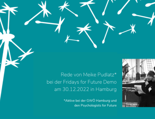 Meike Pudlatz auf der FFF-Demo in Hamburg am 30.12.22: Wir müssen unsere Wirtschaftsweise ändern! Gemeinwohl-Ökonomie als Alternative